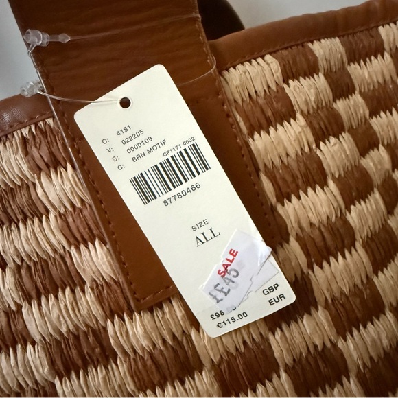 By Anthropologie Raffia Checkered Angular Tote Bag NWT - Picture 9 of 12